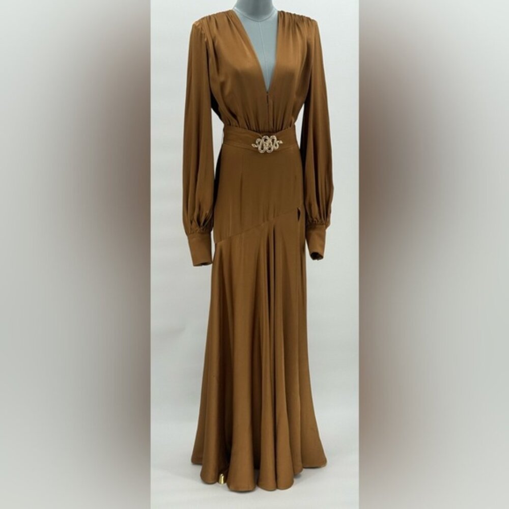 🆕 BRONX & BANCO 🧿 NWOT Carmen Long Sleeve Belted Maxi Gown, Copper, Sz XS US 2 - Picture 12 of 17